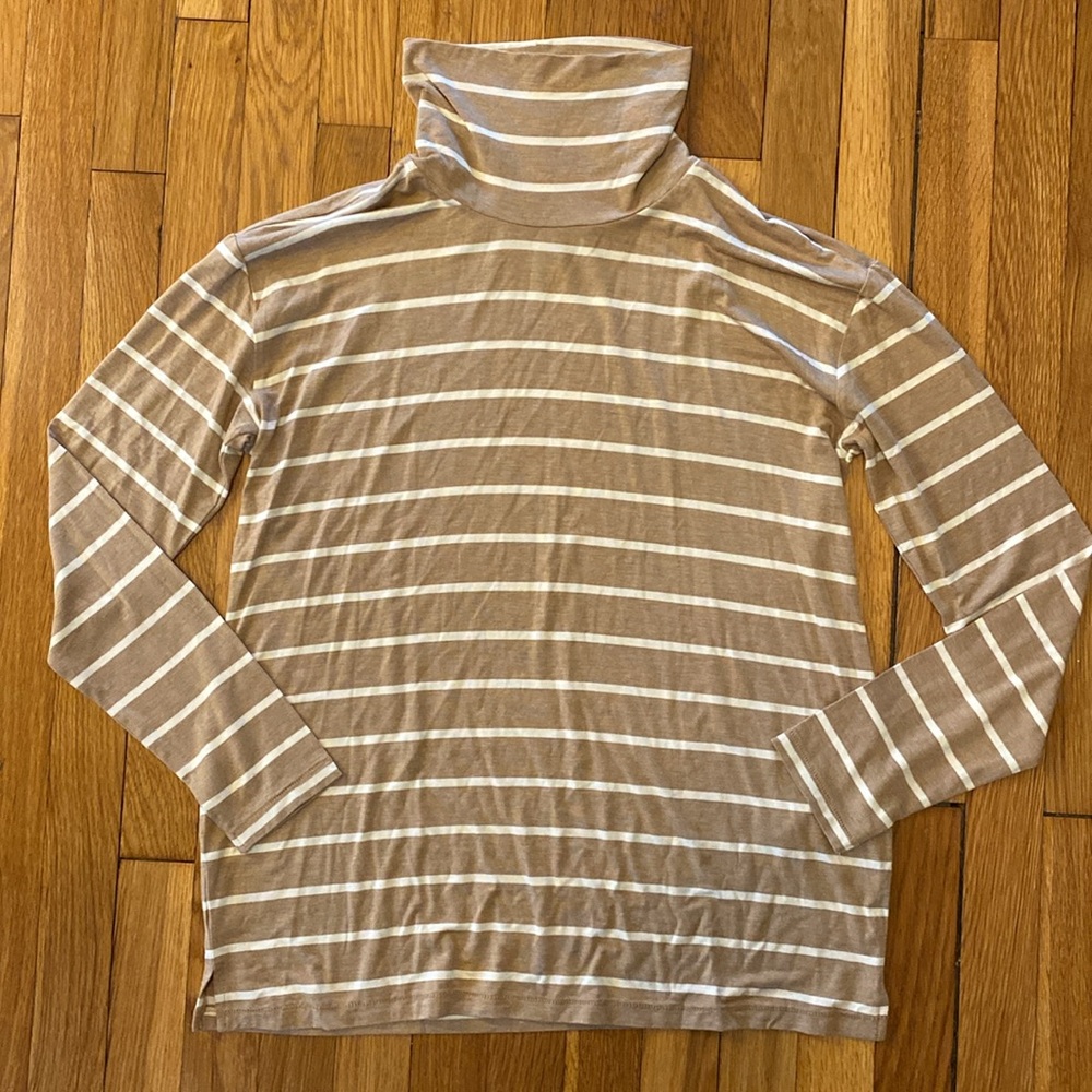 Striped Maternity Turtleneck Top - Tan Stripe / M